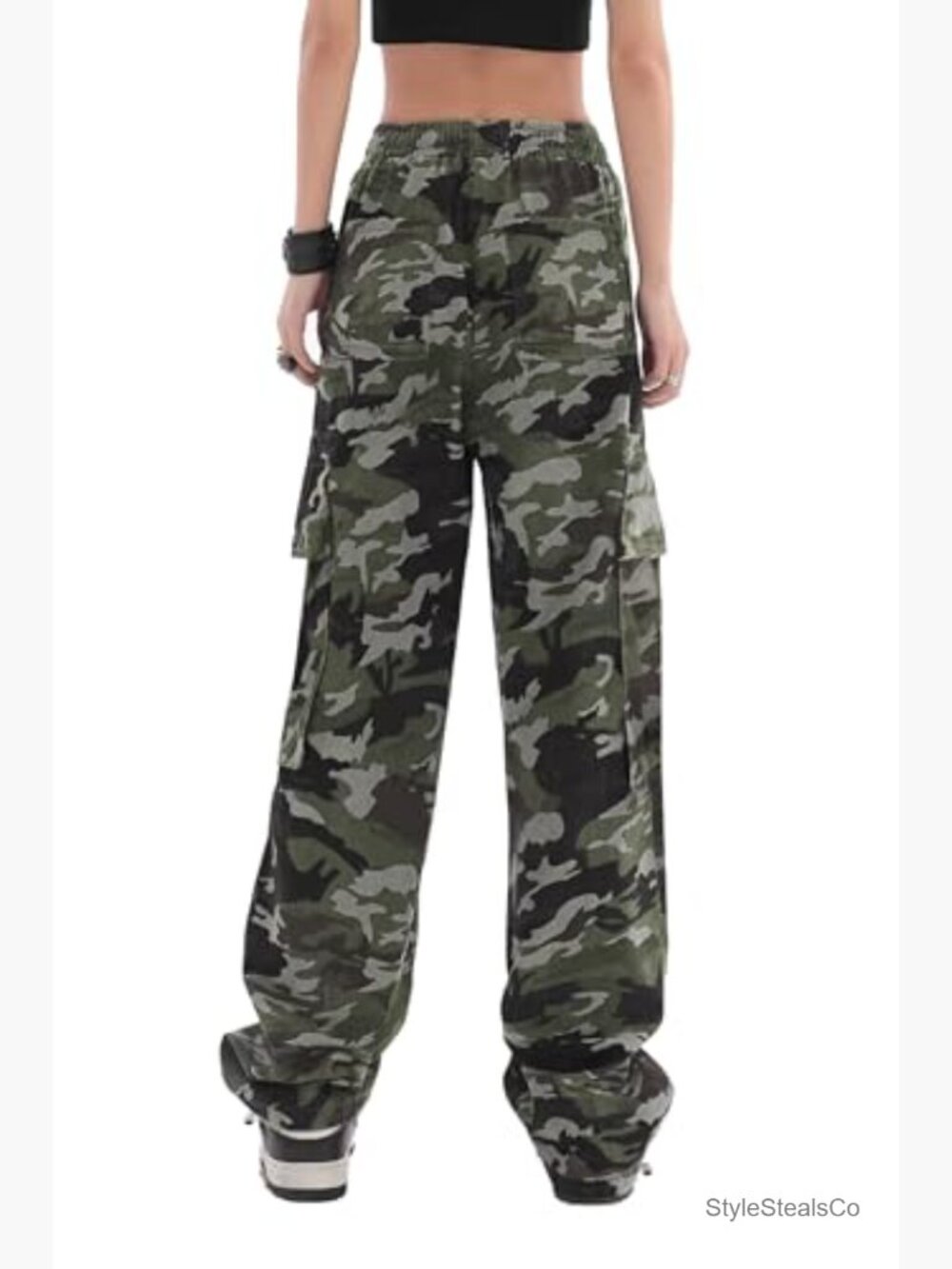 Women's Baggy Cargo Pants Wide Leg Drawstring High Waist Casual Trousers - Picture 3 of 3
